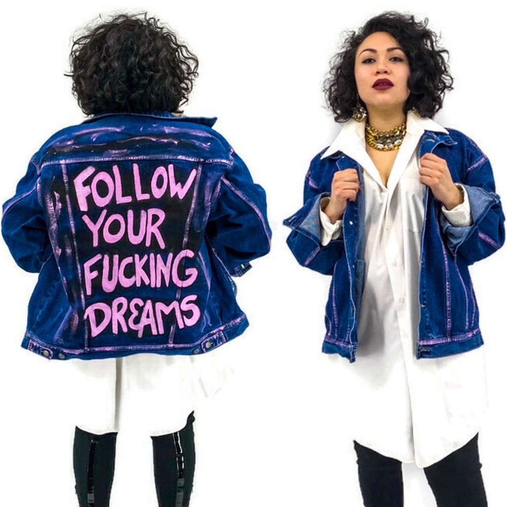 Custom Painted Ex-Boyfriend Denim Trucker Jacket L - Picture 15 of 15